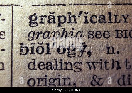 Word biology on dictionary page, macro close-up Stock Photo