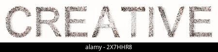 Concept or conceptual large community of people forming CREATIVE message. 3d illustration metaphor to  innovation, imagination, possible, creativity Stock Photo