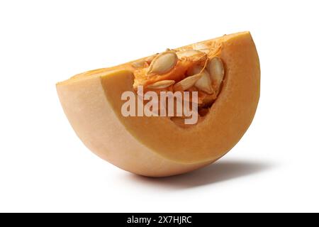 slice of pumpkin isolated white background, winter squash commonly used as vegetable in cooking taken in close-up Stock Photo