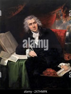 William Wilberforce (1759–1833), an English politician, philanthropist, and a leader of the movement to abolish the slave trade. Portrait painting by John Rising, oil on canvas, c. 1790, on display in the Wilberforce House Museum, Hull, Yorkshire, UK Stock Photo