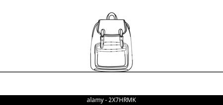 Continuous line drawing camping backpack for hiking, travel and tourism isolated on white background. Backpack for camp gears. Vector illustration Stock Vector