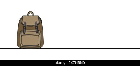 Continuous line drawing camping backpack for hiking, travel and tourism isolated on white background. Backpack for camp gears. Vector illustration Stock Vector
