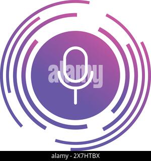 Gradient podcast microphone icon encircled by vibrant sound wave lines on a white background Stock Vector