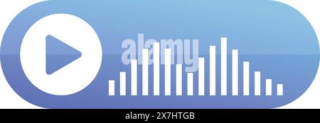 Modern play icon combined with audio wave graphics, isolated on a blue gradient background Stock Vector