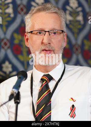 Glenn Wilkinson during a Sunday Times press conference at Church House in Westminster, London, after the publication of the Infected Blood Inquiry report. Tens of thousands of people in the UK were infected with deadly viruses after they were given contaminated blood and blood products between the 1970s and early 1990s. These include people who needed blood transfusions for accidents, in surgery or during childbirth, and patients with certain blood disorders who were treated with donated blood plasma products or blood transfusions. Picture date: Monday May 20, 2024. Stock Photo