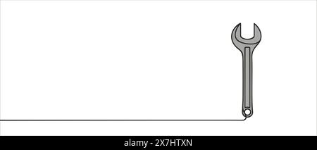 Mechanical wrench for nuts drawn in one continuous line isolated on white background Stock Vector