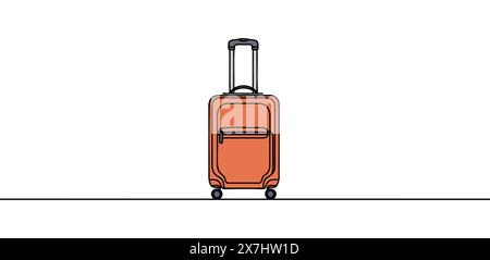 Suitcase one continuous line. Suitcase on wheels for travel. Travel bag linear icon. Suitcase. Vector illustration. Stock Vector
