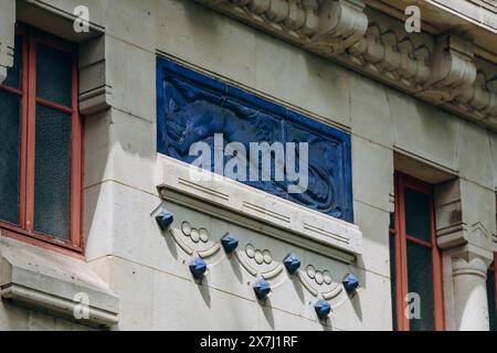 Close up of the historic facade of Thermes des Dômes (well being cures, thermal spa) in Vichy, France Stock Photo