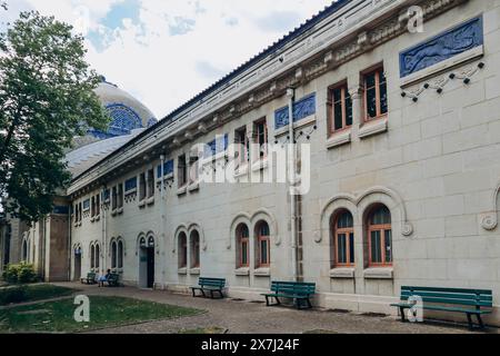Historic facade of Thermes des Dômes (well being cures, thermal spa) in Vichy, France Stock Photo