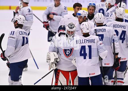 Ostrava, Czech Republic. 20th May, 2024. French players are seen after lost of the 2024 IIHF World Championship, group B, match Sweden vs France, in Ostrava, Czech Republic, on May 20, 2024. Credit: Jaroslav Ozana/CTK Photo/Alamy Live News Stock Photo