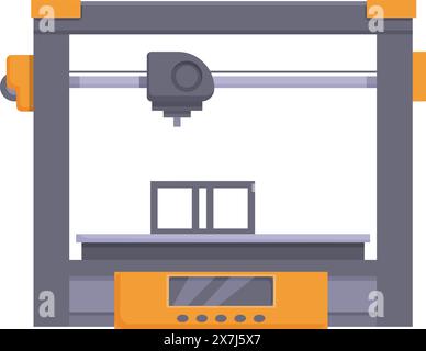 Colorful vector illustration of a modern 3d printer, showcasing its printing process with material Stock Vector