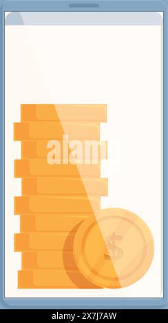 Illustration of mobile wealth concept with digital banking, finance, and smartphone savings depicted in a vector illustration Stock Vector