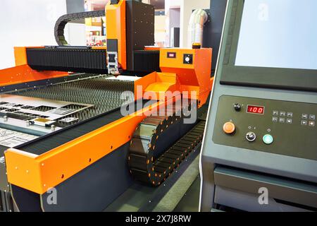 Laser cutting machine and control panel Stock Photo