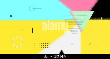 Abstract retro minimal summer brutalist style banner. Swiss naive brutal contemporary figures geometric sun. Summertime vibe bauhaus graphic. Trendy minimalist seasonal asymmetrical horizontal artwork Stock Vector