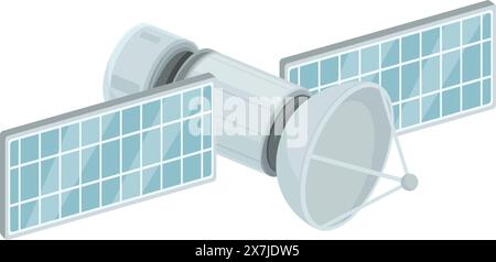 Detailed vector illustration of an isometric satellite with solar panels in outer space. Showcasing modern technology and communication design. Perfect for science. Aerospace. And engineering concepts Stock Vector