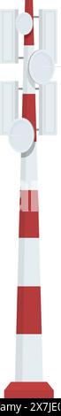 Vector illustration of a red and white cartoonstyle railroad crossing signal, isolated on a white background Stock Vector