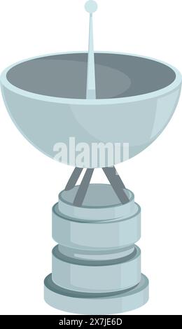 Illustration of a modern cartoon satellite dish in blue color on a white background with simplistic design and vector graphic. Representing communication technology. Broadcast equipment. Information Stock Vector
