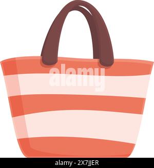 Colorful digital illustration of a striped beach tote bag with brown handles Stock Vector