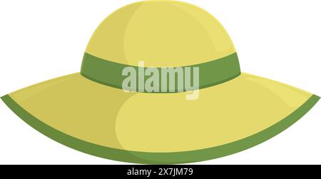 Illustration of a bright yellow sun hat with a green ribbon, perfect for summer outfits Stock Vector
