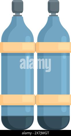 Simple vector graphic depicting two blue plastic bottles with labels, isolated on a white background Stock Vector