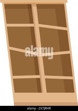 Vector graphic of a simple brown wooden bookshelf with empty compartments Stock Vector
