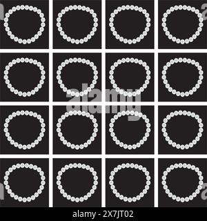 Pearl necklace on a black background. Seamless pattern. Vector illustration. Stock Vector