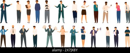 Yell boss vector. A group of people in business attire are shown in a row, with some looking at the camera and others looking away. Concept of professionalism and formality, with the people dressed in suits and ties Stock Vector