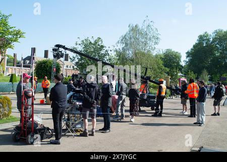 Chelsea, London, UK. 20th May, 2024. A BBC film crew at work at the RHS Chelsea Flower Day Press Day in London. Credit: Maureen McLean/Alamy Live News Stock Photo