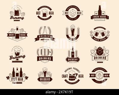 Brewery logos. Set of beer badges and labels recent stylized symbols of brewery with place for text Stock Vector