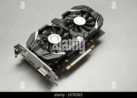 Computer graphics card on gray textured background Stock Photo