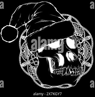 monkey skull in white line on black background Stock Vector