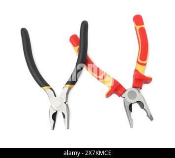 Different pliers isolated on white. Construction tool Stock Photo