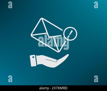 Mail envelope on the hand, mail. A letter on the palm of your hand. Vector icon. Stock Vector