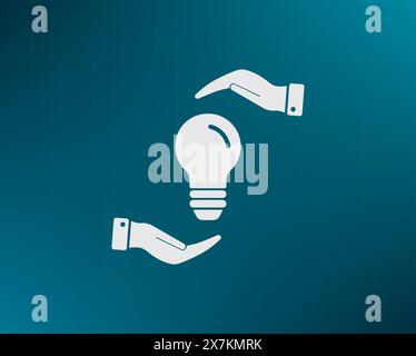 Electric light bulb in the palms, vector icon. Stock Vector