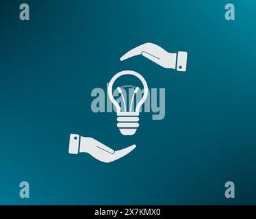 Electric light bulb in the palms, vector icon. Stock Vector
