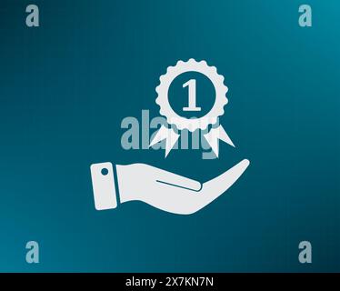 Medal for the first place on the hand. Vector icon. Stock Vector