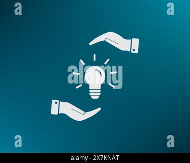 Electric light bulb in the palms, vector icon. Stock Vector
