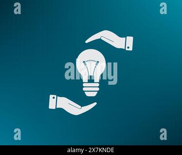 Electric light bulb in the palms, vector icon. Stock Vector