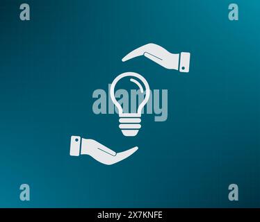 Electric light bulb in the palms, vector icon. Stock Vector