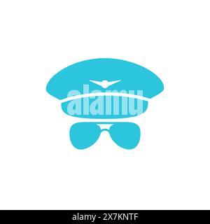 Flight captain hat and glasses, Isolated on white background. From blue icon set. Stock Vector