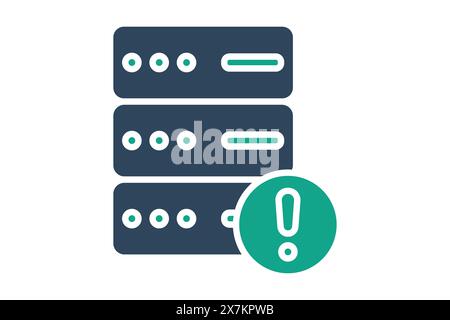 server error icon. server with exclamation mark. icon related to information technology. solid icon style. technology element vector illustration Stock Vector