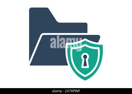 file protection icon. folder with shield. icon related to information technology. solid icon style. technology element vector illustration Stock Vector