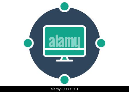 networking icon. computer with network. icon related to information technology. solid icon style. technology element vector illustration Stock Vector