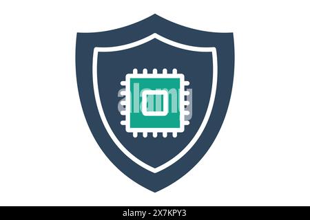 computer security icon. cpu with shield. icon related to information technology. solid icon style. technology element vector illustration Stock Vector