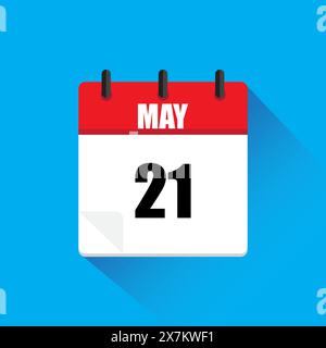 Calendar page May. Date twenty one. Vector illustration. Blue background. Stock Vector