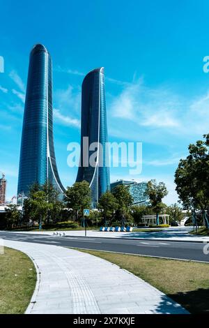 Hangzhou, China, May 16, 2024 : view of modern commercial buildings scenery in Hangzhou, China; Stock Photo