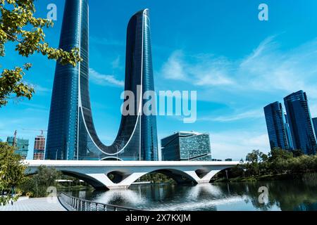 Hangzhou, China, May 16, 2024 : view of modern commercial buildings scenery in Hangzhou, China; Stock Photo