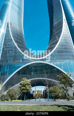 Hangzhou, China, May 16, 2024 : view of modern commercial buildings scenery in Hangzhou, China; Stock Photo