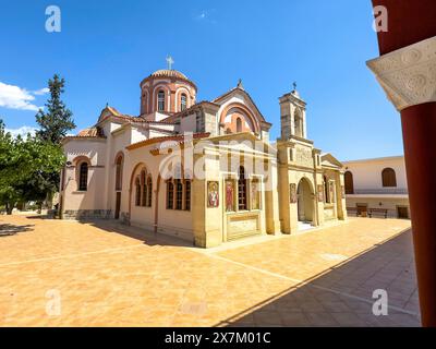 Exterior view of historic orthodox church monastery church Zoodochos Pege in Byzantine style from 14th century in today's nunnery monastery of Stock Photo