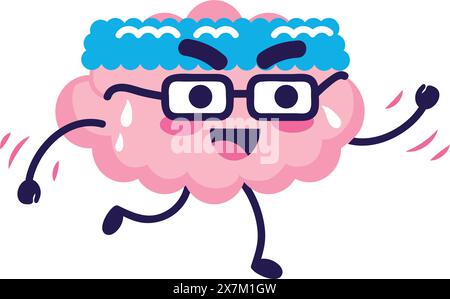 happy fitness brain cartoon Stock Vector